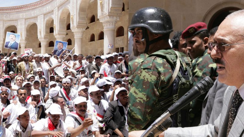 Saleh meets youth participating in supporters&apos; march